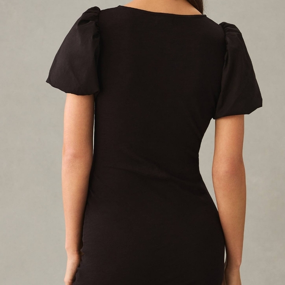 Nation LTD Sydney Gathered Mini Dress Jet Black Size XS Puff Sleeve Neutral - Picture 2 of 11